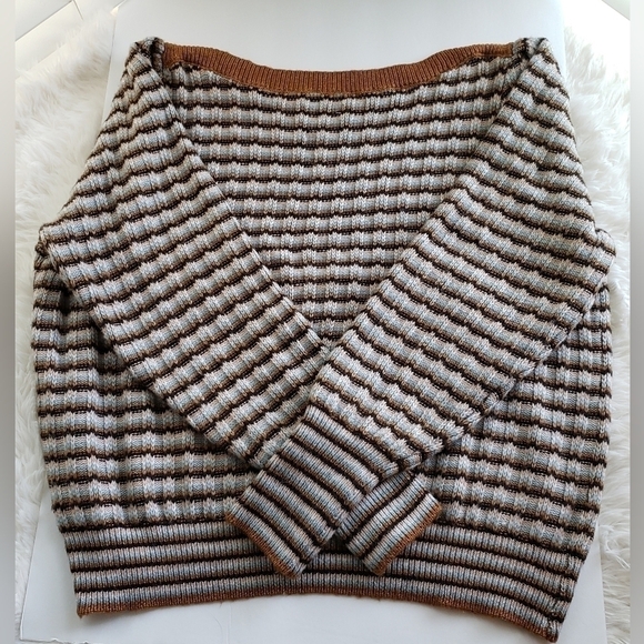 NINE WEST PULLOVER SWEATER SZ XXL BROWN MULTI COLOR STRIPE - Picture 4 of 7